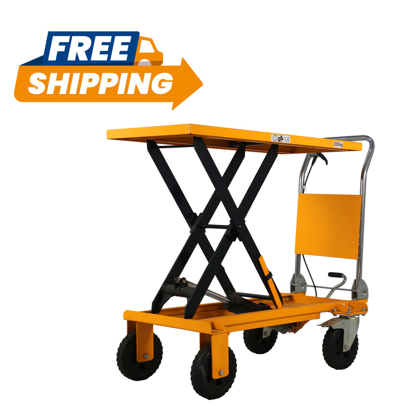 Single Scissor Lift Table 440 lbs. 39.4 " lifting height with durable big rubber load wheel