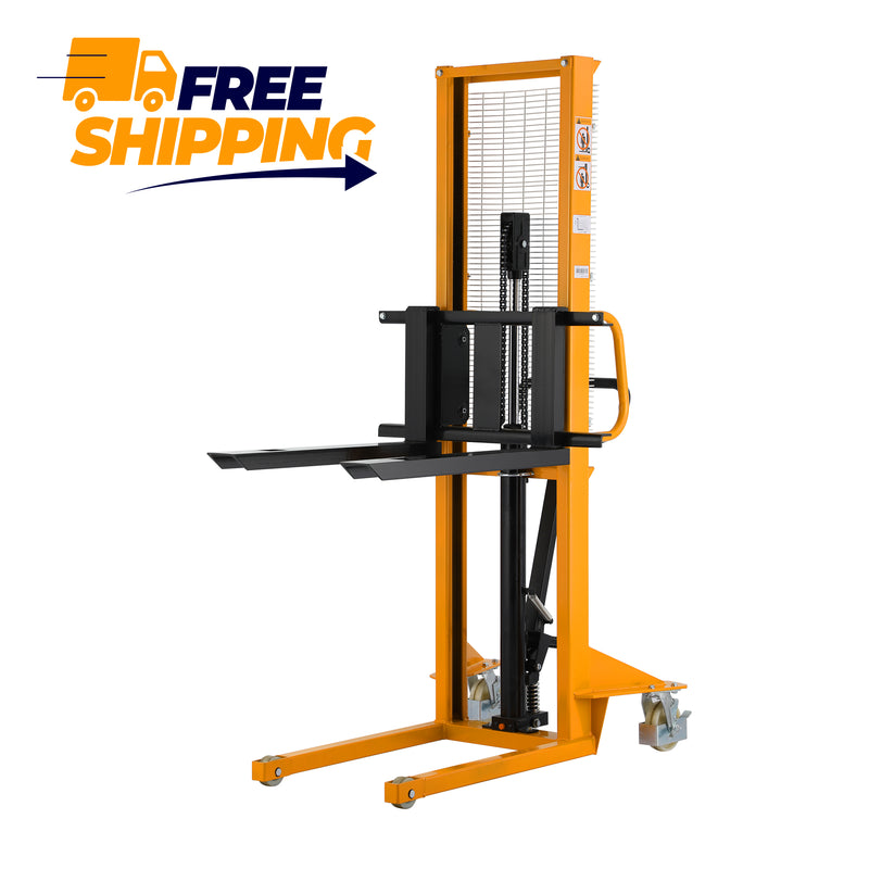 Manual Pallet Stacker Adjustable Forks 1100lbs Cap. 63" Lift Height A-3002