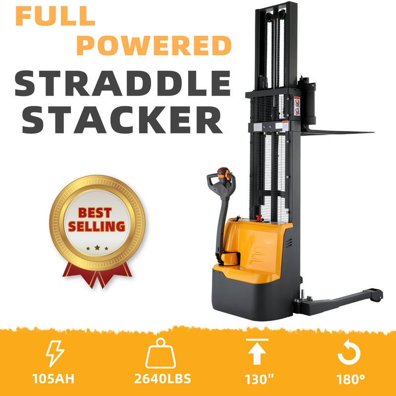 Powered Forklift Full Electric Walkie Stacker 2640lbs Cap. Straddle Legs. 130" lifting A-3039