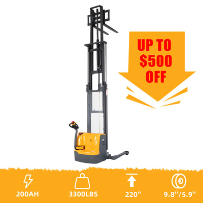 Powered Forklift Full Electric Walkie Stacker 3300 lbs Cap. 220"Lifting A-3030
