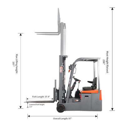 3 wheels electric battery powered forklift A-3041
