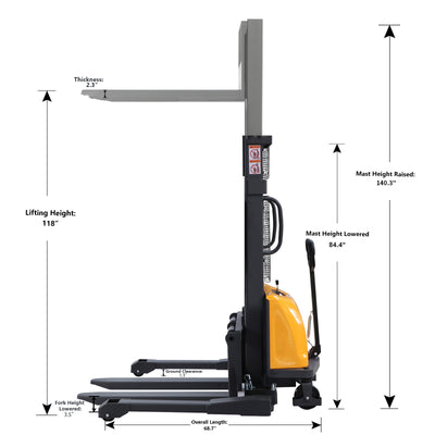 Power Lift Straddle Stacker 3300Lbs 118"Lifting