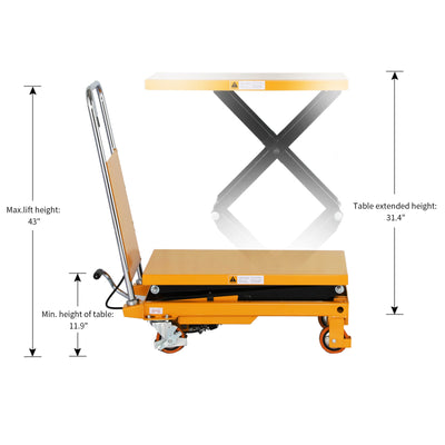 Double Scissor Lift Table 330lbs 43.3" Lifting Height