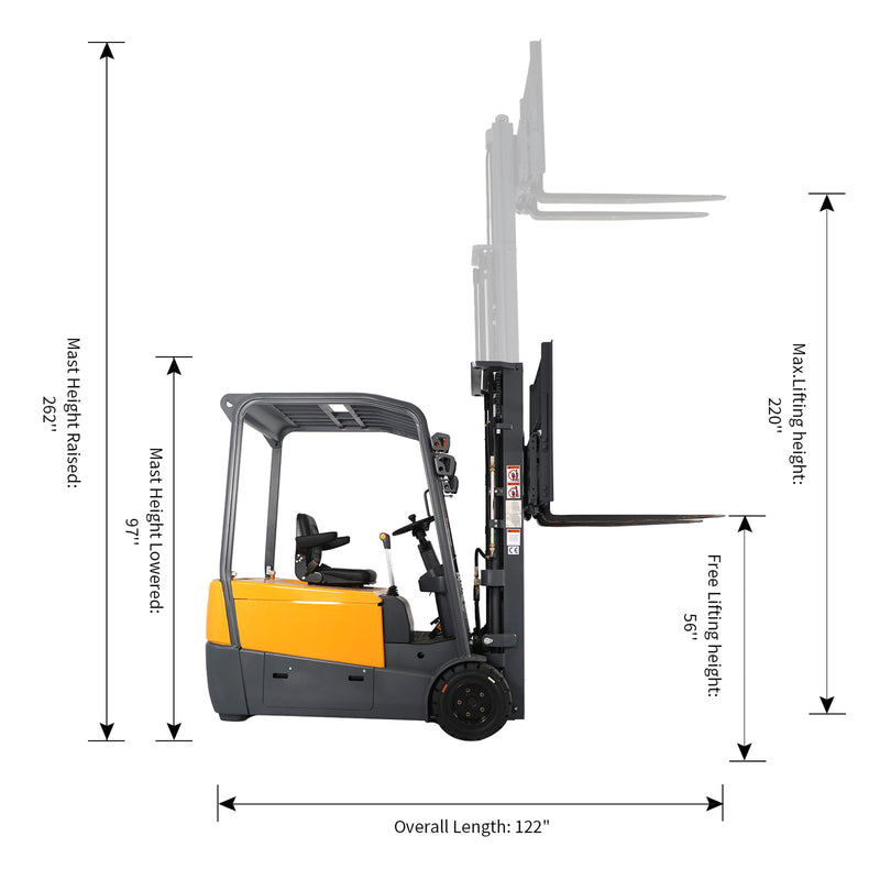 Apollolift 3 Wheels Lithium-ion Battery Forklift with Heating Film 4400lbs Cap. 220" Lifting A-4003