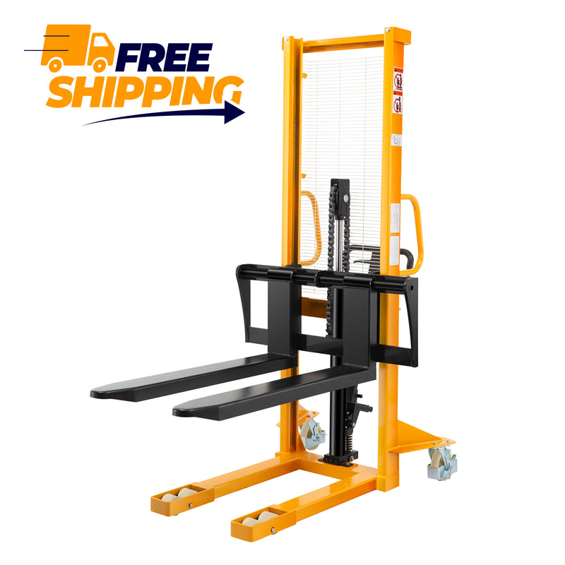 Manual Hydraulic Stacker Pallet Stacker Adjustable Forks 2200lbs Cap. 63" Lift Height A-3003