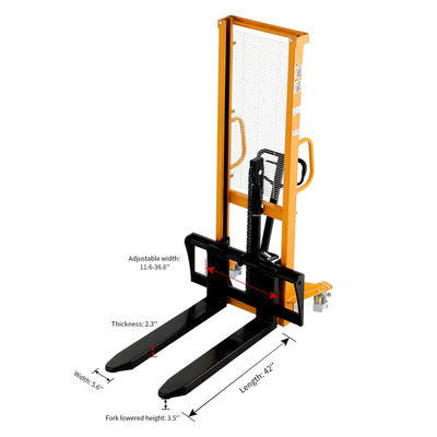 Apollolift Manual Hydraulic Stacker Pallet Stacker Adjustable Forks 2200lbs Cap. 63" Lift Height - APOLLOLIFT (6814949245096)