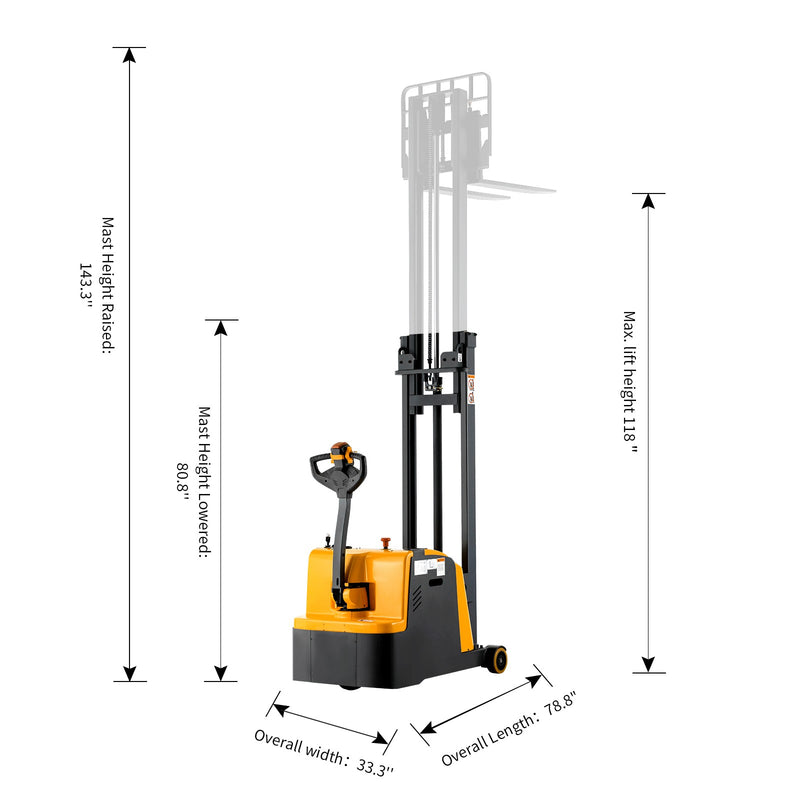 Counterbalanced Electric Stacker 1200lbs 118" High