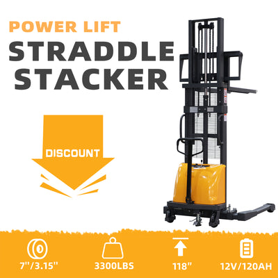 Power Lift Straddle Stacker 3300Lbs 118"Lifting