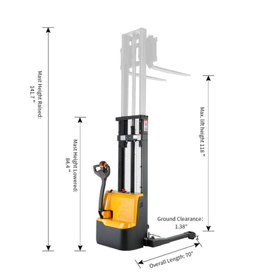 Apollolift Powered Forklift Full Electric Walkie Stacker 2640lbs Cap. Straddle Legs. 118" lifting A-3042