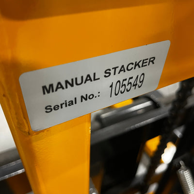 Used Manual Hydraulic Stacker Pallet Stacker Adjustable Forks 2200lbs Cap. 63" Lift Height