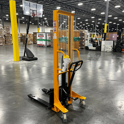 Used Manual Pallet Stacker Adjustable Forks 1100lbs Cap. 63" Lift Height